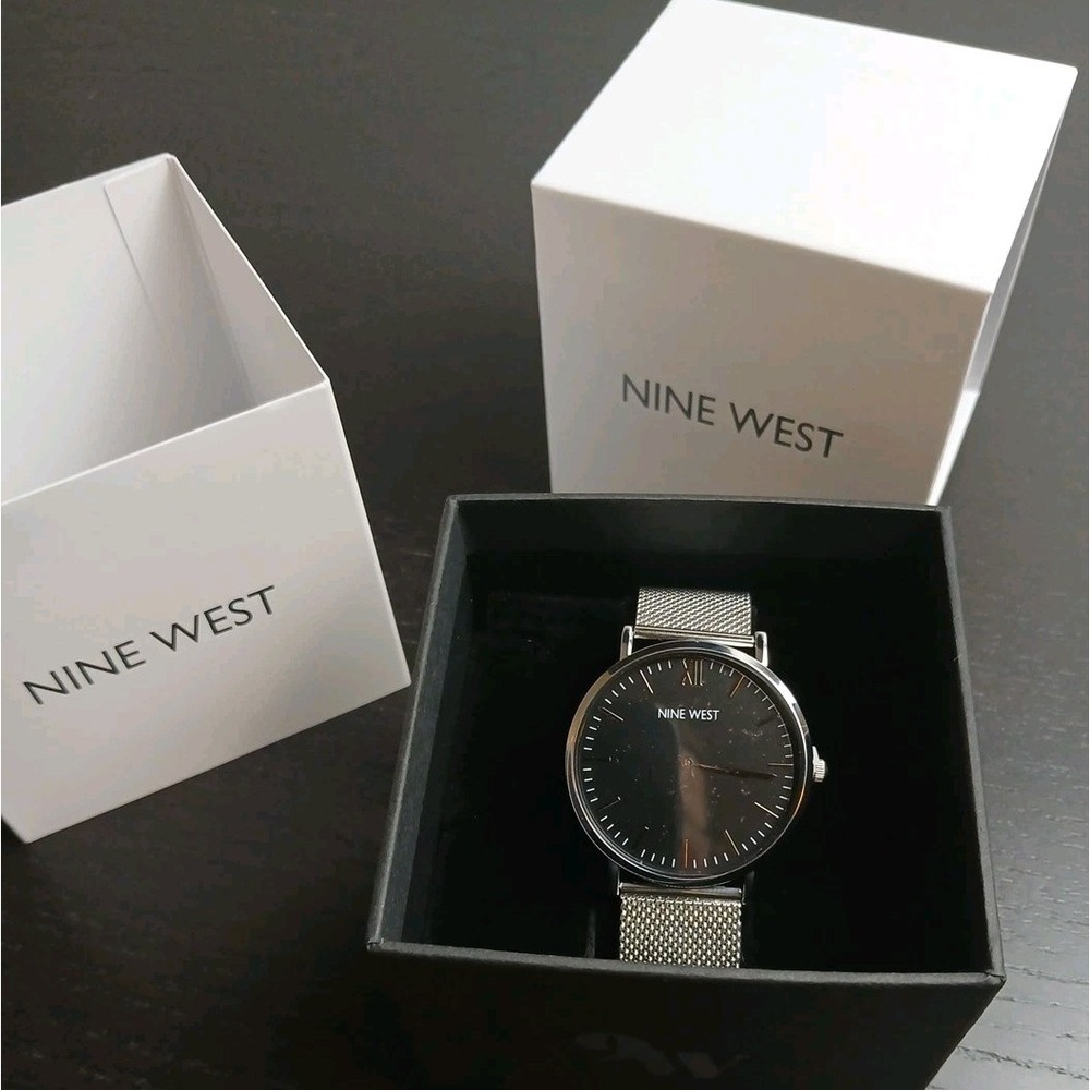 NEW Nine West‎ Mens Asher Watch NWW1620M Stainless Mesh Band Black Face #1463